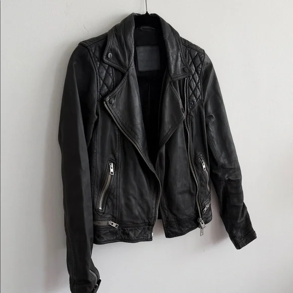 All Saints Black Leather Biker Jacket - Picture 3 of 7